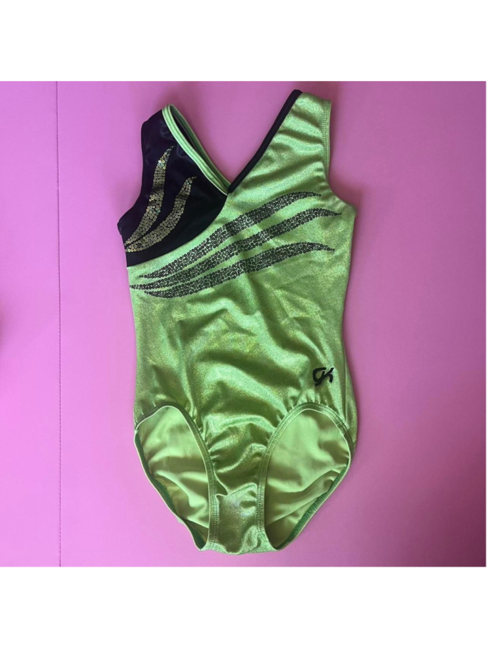 GK Sequin Green and Black Gymnastics Leotard